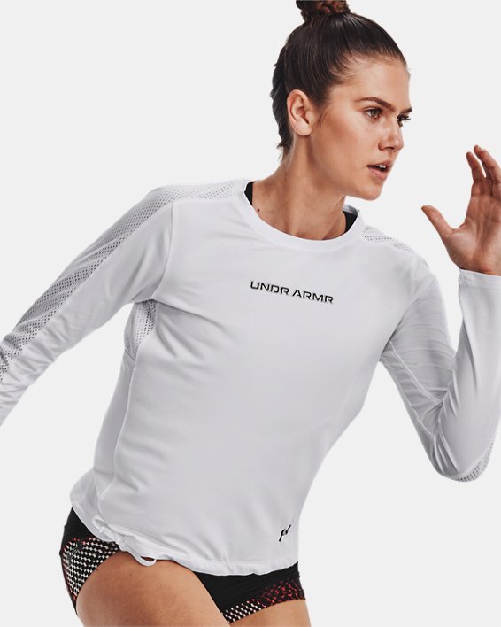 Women's UA Pieced Mesh Long Sleeve, White, pdpMainDesktop image number 0